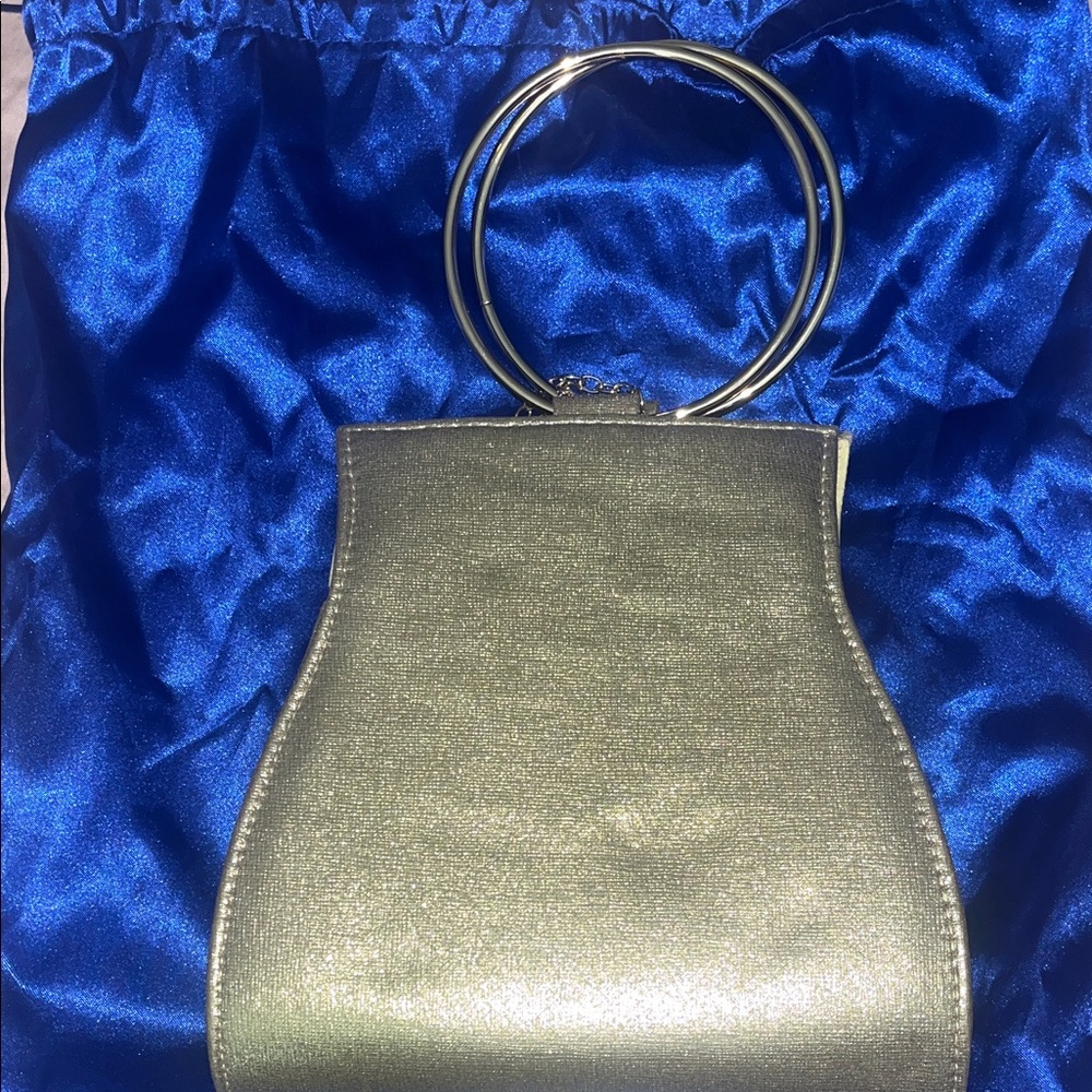 Meghan Rhinestones Handbag Gold Clutch with Gold Ring Handle - Picture 6 of 9